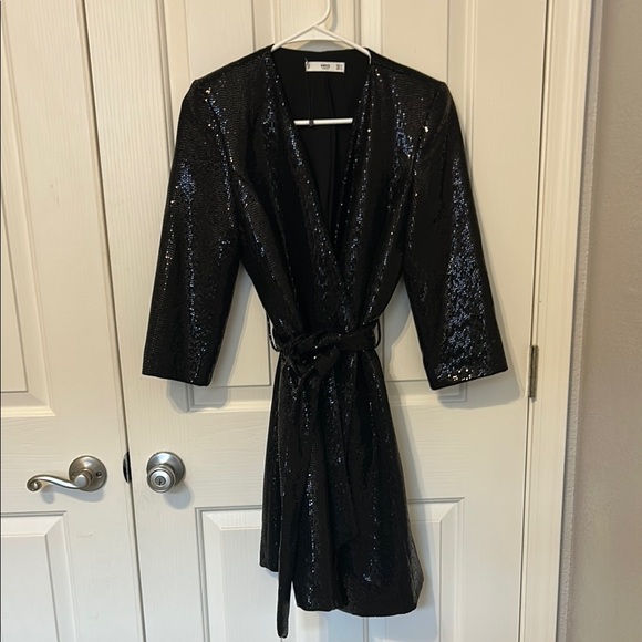 NWOT Black Sequin Wrap Dress - Picture 1 of 4